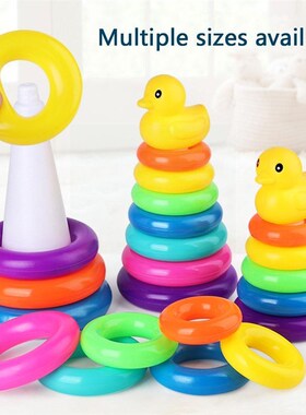 Childrens Little Yellow Duck Rainbow Tower Stacking Circle