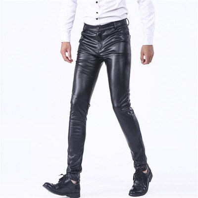 Korean Slim-fit Leather Pants Mens Leggings Tight Elastic r