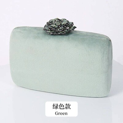 New Winter Velvet Clutch Bag  Diamond Flower Lock Elegant Ev