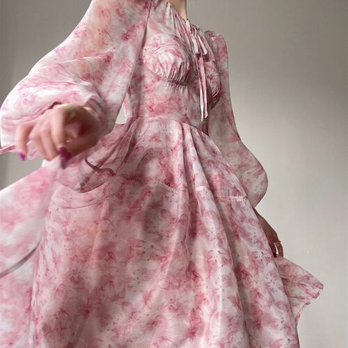 Aotvotee Print Prink Dress for Women  New High Wiasted