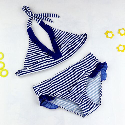 2023 New Summer Girls Close-fitting Elastic Stripe Swimsuit
