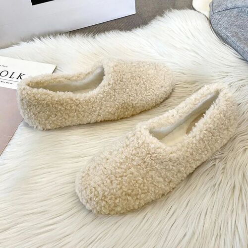 Luxury Lambwool Moccasins Femme Winter Cotton Shoes Women Wa