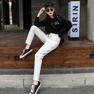 高腰过肚脐175高个子女生加长版休闲裤女超长加绒全棉白色小脚裤