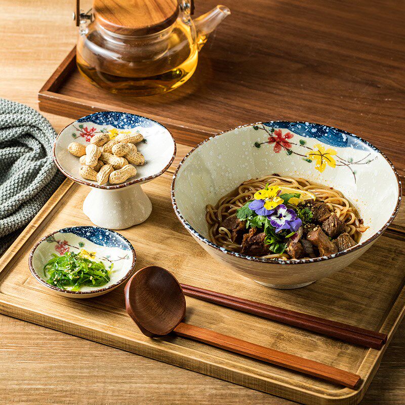 饭店餐厅一人食汤面碗套装拉面馆特色餐具陶瓷碗碟筷一人份带托盘