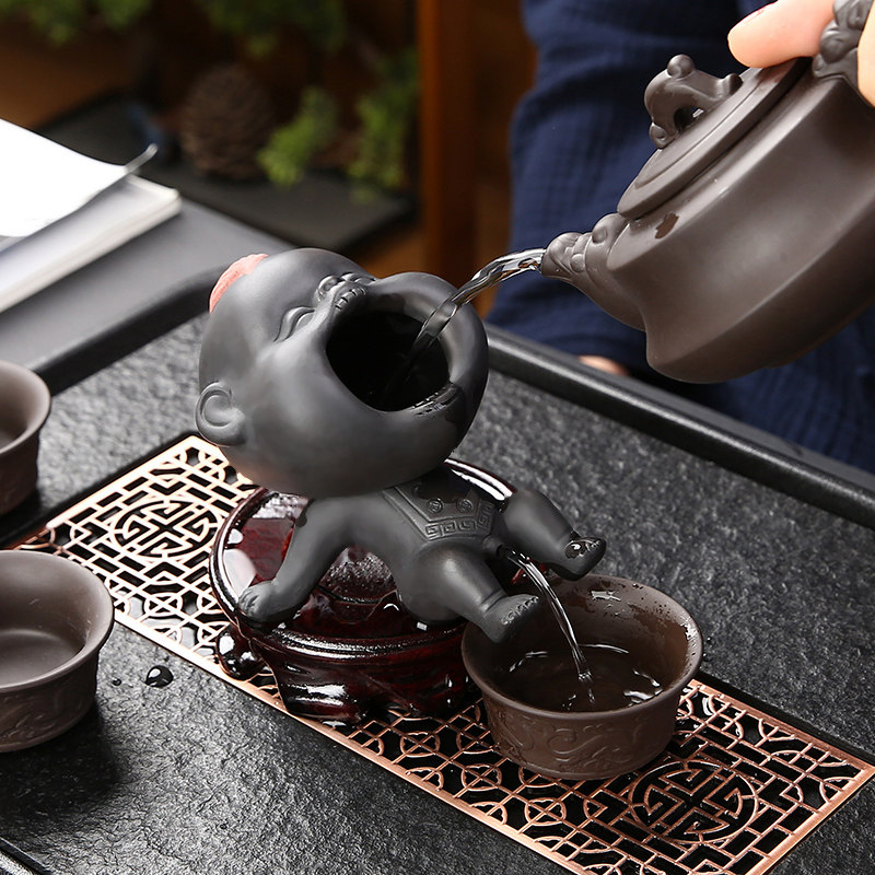 紫砂茶宠摆件精品可养创意喷水尿童茶漏茶滤茶玩茶桌茶盘茶具配件