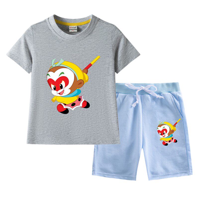 男童套装男孩夏季短袖两件套儿童纯棉薄款宝宝卡通夏装孙悟空衣服