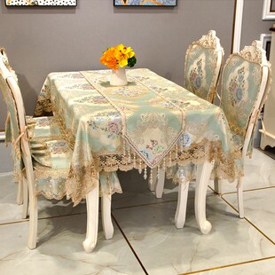 欧式餐桌椅垫套装四季通用防滑椅子垫家用餐桌布蕾丝桌旗桌垫定做
