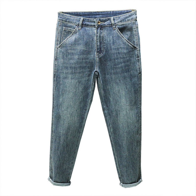 加绒加厚新款秋冬季九分牛仔裤男士宽松小直筒小脚休闲弹力裤子