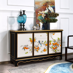 新中式餐边柜置物柜实木法式轻奢进门装饰柜国潮客厅门厅柜玄关柜