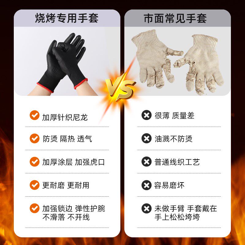 防烫手套烧烤专用手套防火防滑耐磨耐高温炒菜油炸串烤串撒料隔热