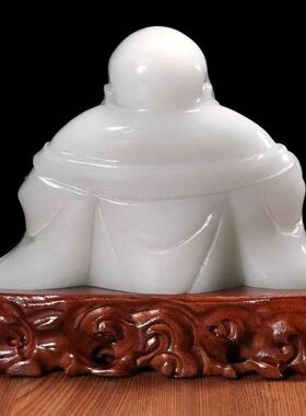 白玉弥勒佛摆件天然阿富汗玉笑口常开车载办公室桌面装饰供养笑佛