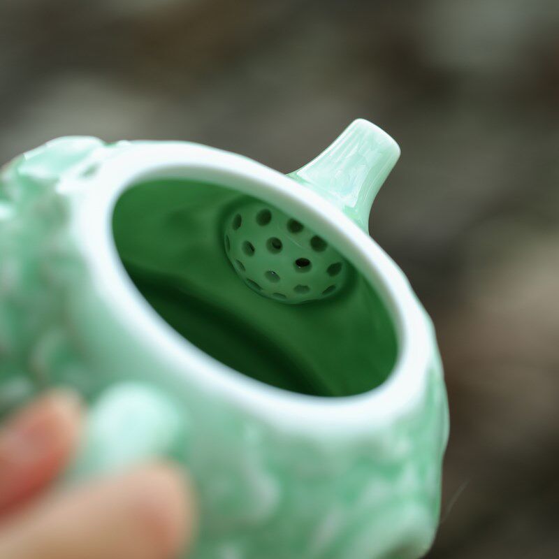 青瓷茶壶陶瓷家用泡茶器浮雕龙过滤壶大号容量侧把功夫茶具单壶