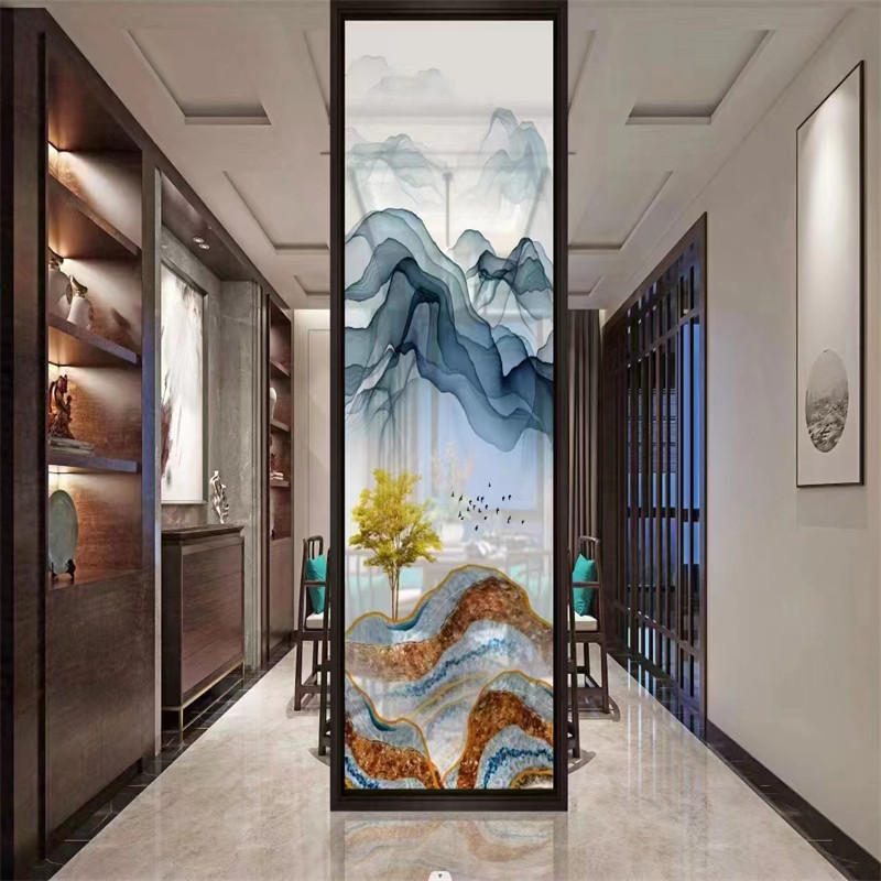 厂家新艺术山水抽像画夹丝夹绢玻锈钢璃不屏风隔断