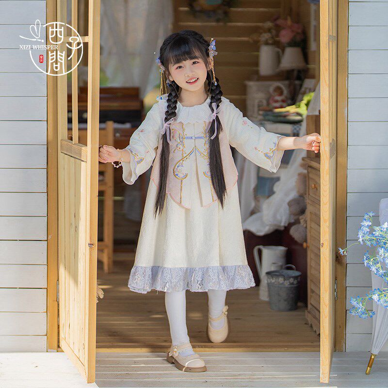 西子问汉服女童春装2025新款国风连衣裙儿童新中式公主裙套装幻梦