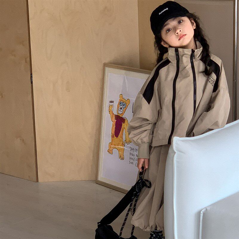 女童装时髦洋气套装儿童秋装外套2024新款初中生春秋半身裙两件套