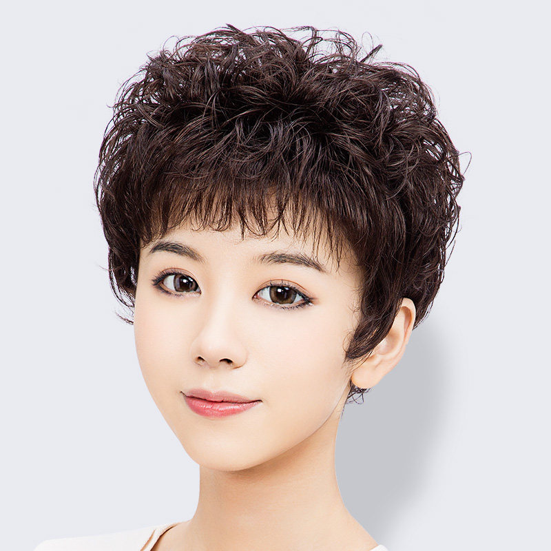 假发女短发中老年短卷发真发自然妈妈假发套真人发丝全头套假头发