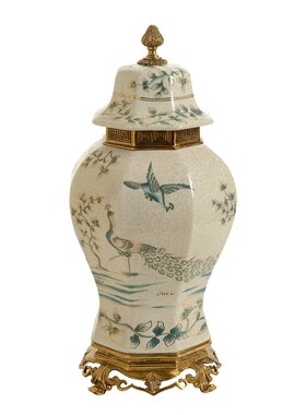 陶瓷配铜孔雀系类家居摆件 客厅玄关壁炉茶几高端奢华软装摆设品