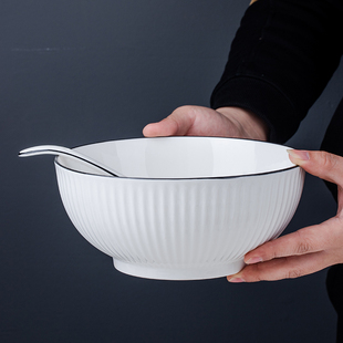 8英寸黑线大汤碗家用陶瓷饭碗简约单个大号面碗餐具创意山田瓷碗