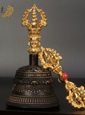 真古意 铜金刚铃杵摆件修行法器黄铜五股响铃杵随身如法手工法器