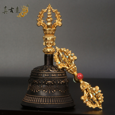 真古意 铜金刚铃杵摆件修行法器黄铜五股响铃杵随身如法手工法器