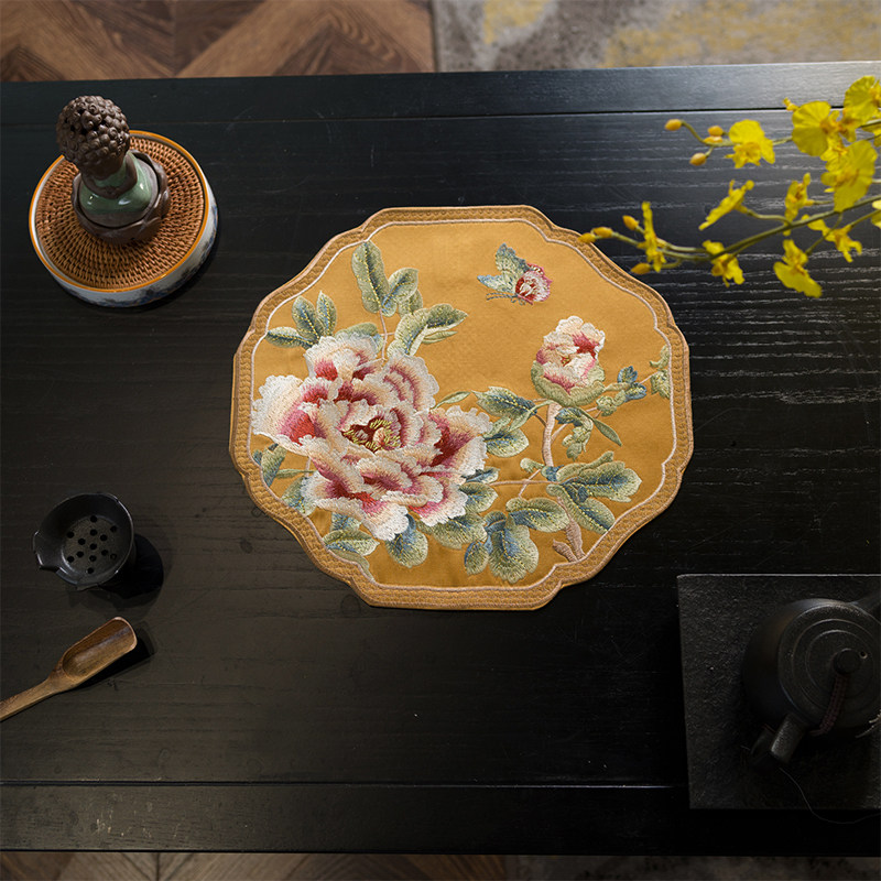 中式布艺餐垫隔热防水防滑YG18防油家用高档餐桌茶杯子垫盘子碗垫