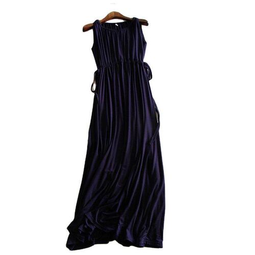 Sleeveless vest long dress with high waist drawstring tie