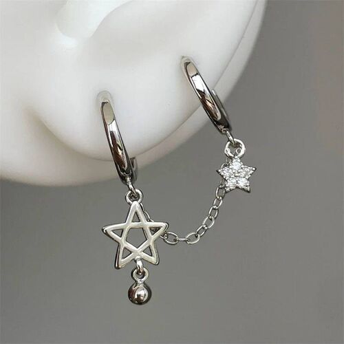 1PCS Silver Color Star Chain Double Ear Hole 316L Stainless