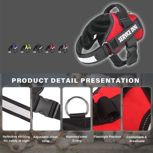 Personalized Service Dog Harness Reflective Adjustable No-Pu