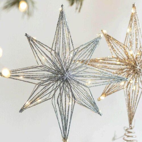 Christmas Tree Toppers Star with LED String Lights Ornaments