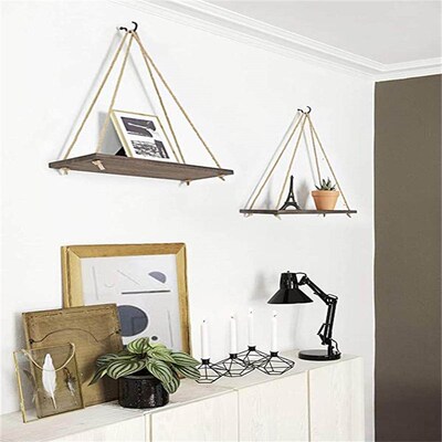 Premium Wood Swing Hanging Rope Wall Mounted Floating Shelve