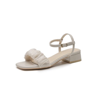 Sandals Womens New Summer Mid-heel Shoes Fairy-style Pleate