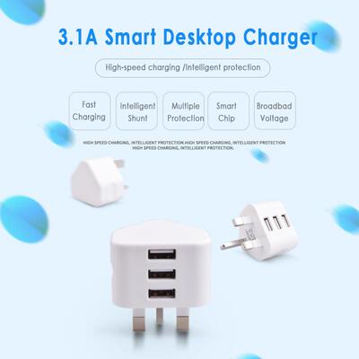 Universal UK Plug 3 Pin Wall Charger Adapter With 1/2/3 USB