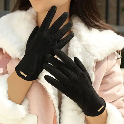 New Winter Padded Warm Gloves Vintage Solid Color Suede Can