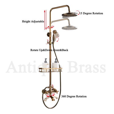 Antique Brass Bathroom Shower Faucets 8 Rainfall Shower H