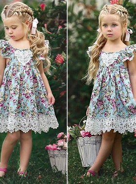 2-7Y Baby Girls Summer Dress Kids Clothing Sleevelss Lace Fl