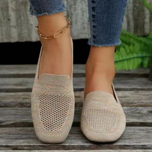 2024 Solid Color Square Toe Mesh Loafers Shallow Women Flats