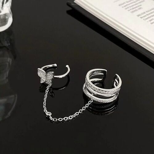 Elegant Tassel Butterfly Chain Rings For Women Girls Shiny R