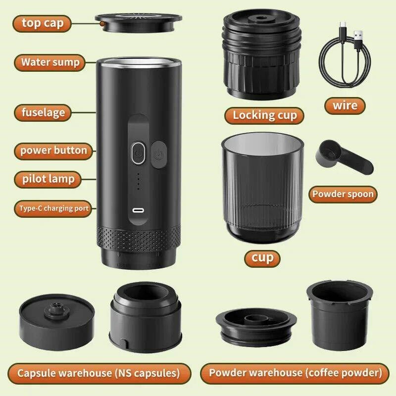 New Cordless Portable Electric Espresso Machine Capsule Grou