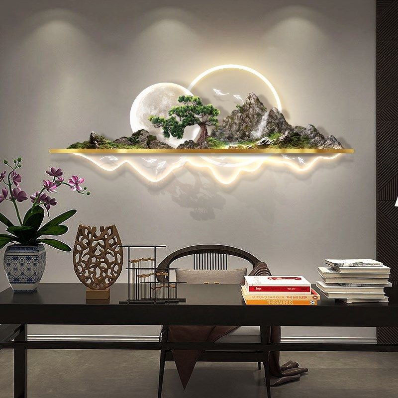 流水生财客厅装饰画沙发背景墙3D立体浮雕山水壁画led灯发光挂画,家居饰品,氛围画/灯画,淘宝优惠券,粉丝福利购,淘宝优惠卷