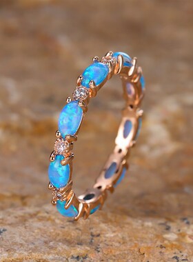 Bride Small Oval Stone Ring White Fire Opal Stacking Rings F
