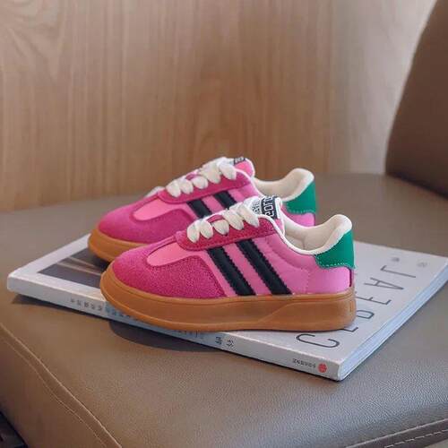 Kid Suede Color Splicing Casual Shoes Girl Boy Lace Up Sneak
