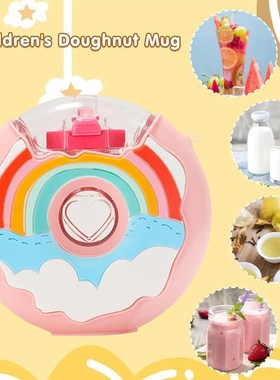 380ml Kids Water Bottle Kawaii Plastic Cup Donut Shape Cute