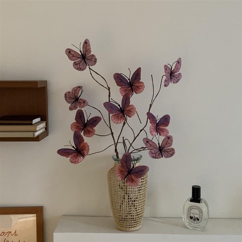 高级感蝴蝶仿真花假花玻璃花瓶摆件民宿咖啡馆插花软装桌面装饰品,家居饰品,仿真花/假花,淘宝优惠券,粉丝福利购,淘宝优惠卷