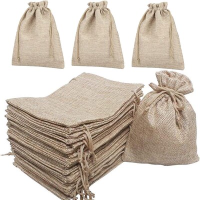 5/10Pcs Burlap Gift Bags with Drawstring Jute Bags Linen Sac