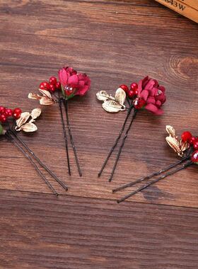 red flower bridal hair pin fabric artistic hair pin headdres