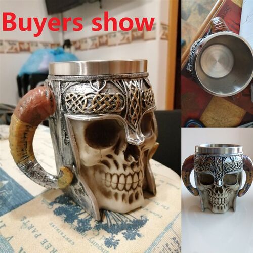 600ml Skull Coffee Mug Retro Horn Skull Resin Beer Mug Stain