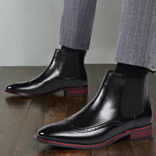 Mens Chelsea Brogue Boots Casual Business Shoes Ankle Boots