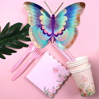 8 Guests Colorful Butterfly Disposable Plates Spring Butterf