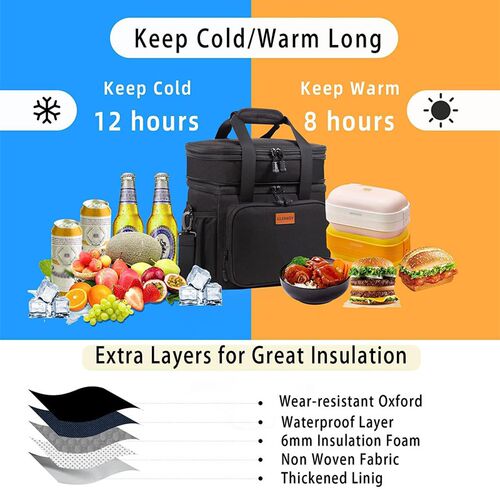 Large Double layered Cooler Bag Insulated Lunch Bag cold box