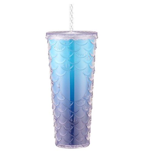 2024 New durian cup fish scale cup大容量双层塑料吸管杯